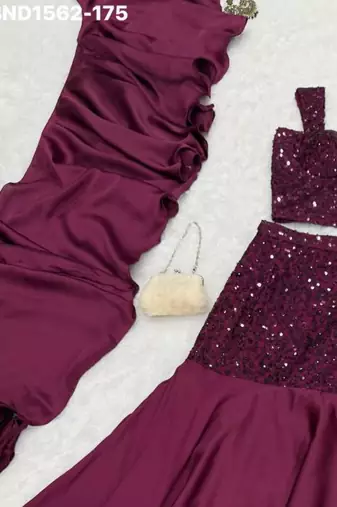 wine crepe embroidered festive lehenga choli