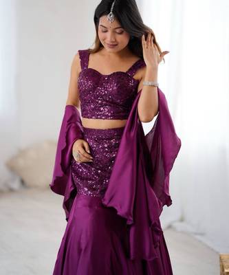 wine crepe embroidered festive lehenga choli 4