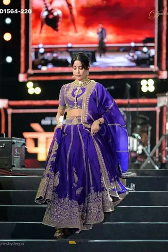 royal blue silk blend embroidered wedding lehenga choli