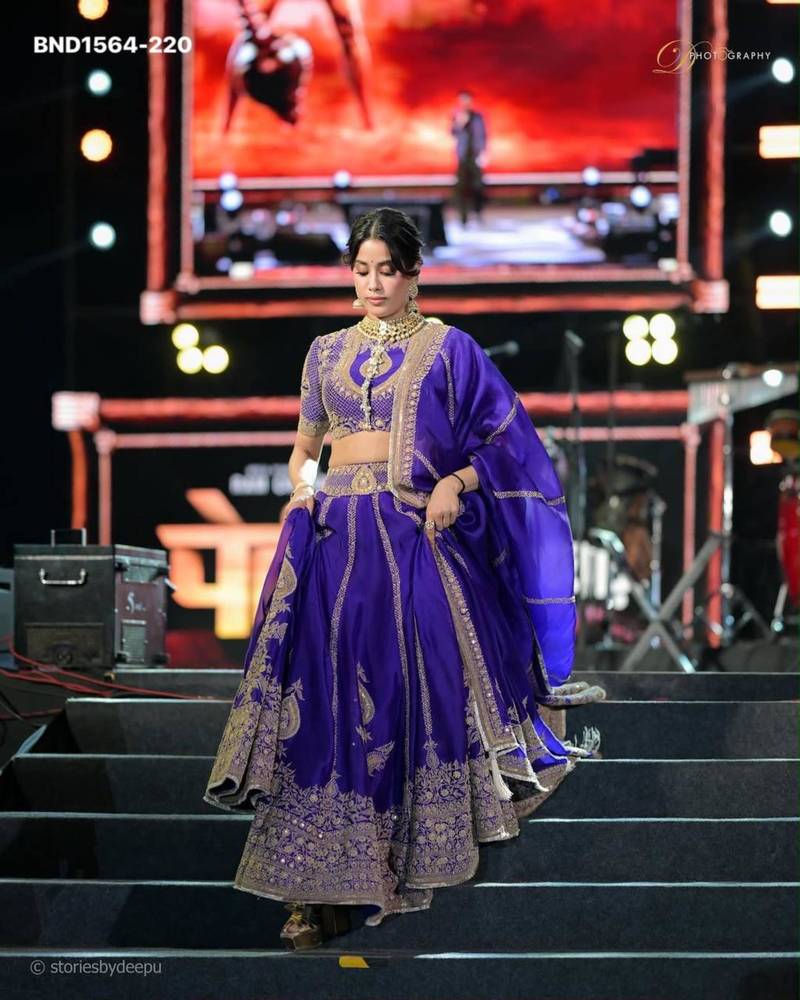 royal blue silk blend embroidered wedding lehenga choli