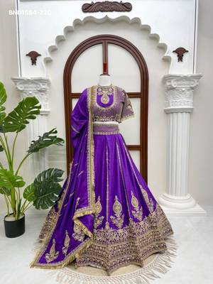 royal blue silk blend embroidered wedding lehenga choli 2