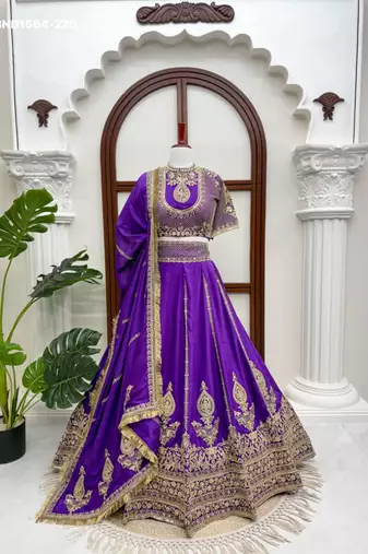 royal blue silk blend embroidered wedding lehenga choli