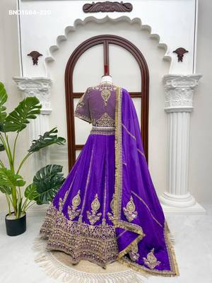 royal blue silk blend embroidered wedding lehenga choli 3