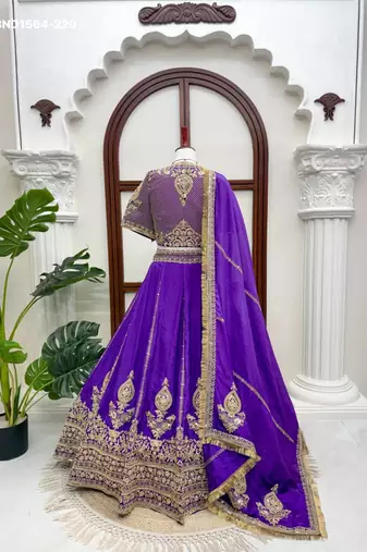 royal blue silk blend embroidered wedding lehenga choli