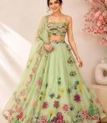light green silk blend printed festive lehenga choli