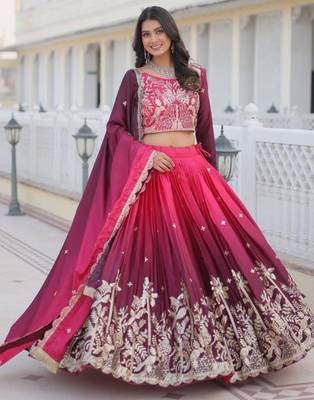 rani pink silk blend embroidered festive lehenga choli 1