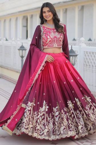 rani pink silk blend embroidered festive lehenga choli