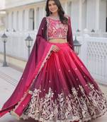 rani pink silk blend embroidered festive lehenga choli