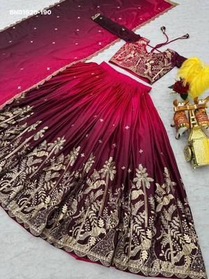 rani pink silk blend embroidered festive lehenga choli 3