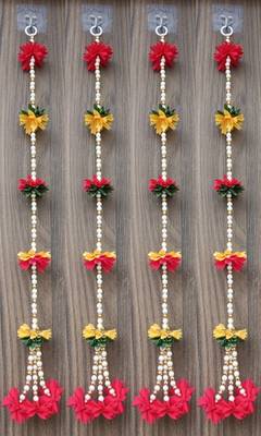 decorative fabric bead hanging with fabric gajra for home decor pack of 4 1
