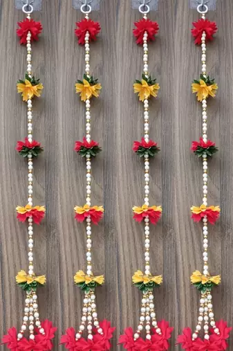 decorative fabric bead hanging with fabric gajra for home decor pack of 4