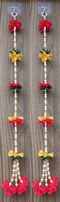 decorative fabric bead hanging with fabric gajra for home decor pack of 4 2