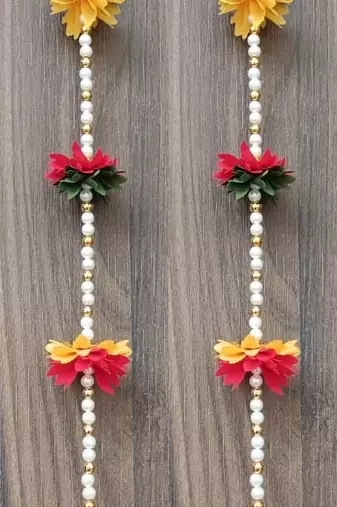 decorative fabric bead hanging with fabric gajra for home decor pack of 4