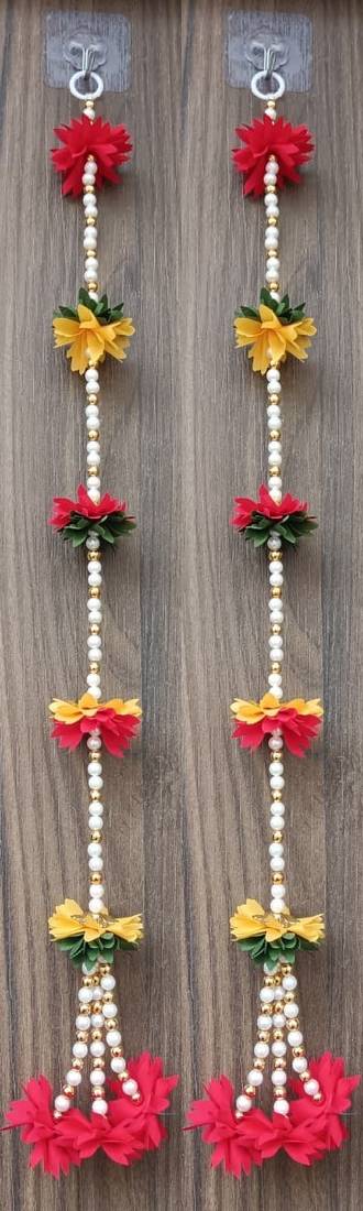 decorative fabric bead hanging with fabric gajra for home decor pack of 4