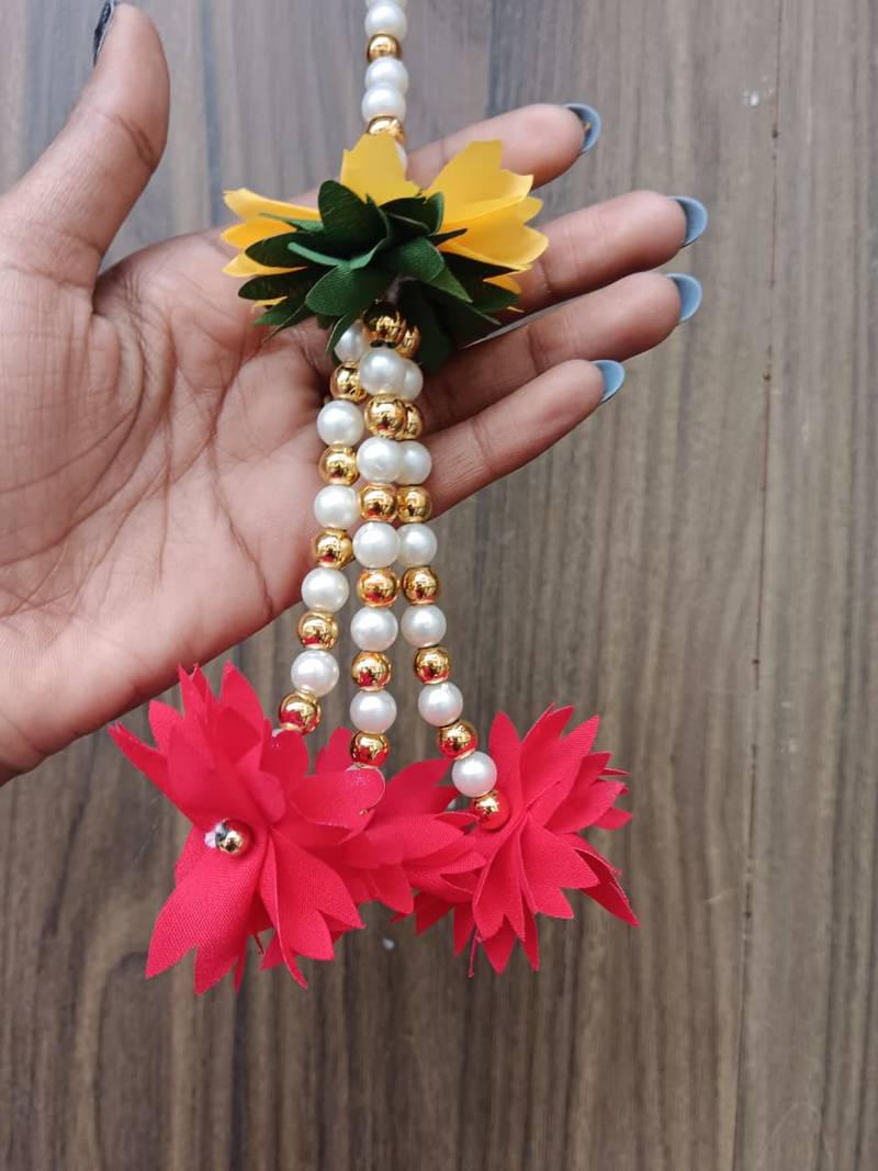decorative fabric bead hanging with fabric gajra for home decor pack of 4