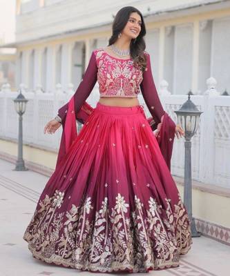 rani pink silk blend embroidered festive lehenga choli 4