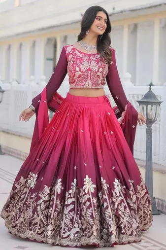rani pink silk blend embroidered festive lehenga choli
