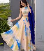 multicolor organza printed festive lehenga choli