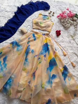 multicolor organza printed festive lehenga choli 2