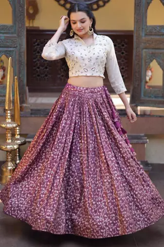 purple jacquard woven festive lehenga choli