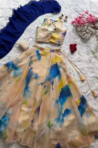 multicolor organza printed festive lehenga choli