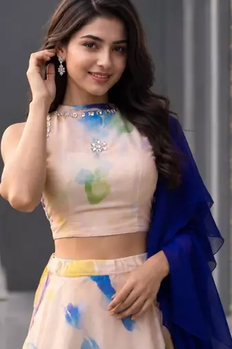 multicolor organza printed festive lehenga choli