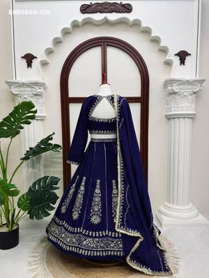navy blue silk blend embroidered wedding lehenga choli 2