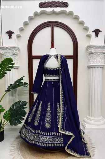 navy blue silk blend embroidered wedding lehenga choli