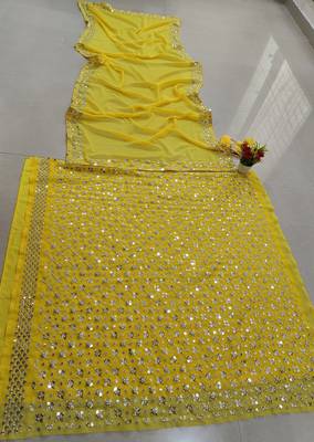 Radiant yellow Intricate 9MM sequin & zari embroidered Faux Georgette designer Wedding Haldi Ceremony lehenga choli set 7