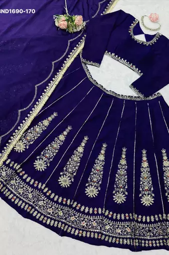 navy blue silk blend embroidered wedding lehenga choli