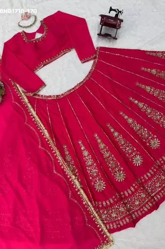 rani pink silk blend embroidered wedding lehenga choli