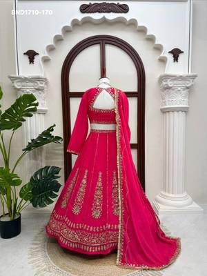 rani pink silk blend embroidered wedding lehenga choli 4
