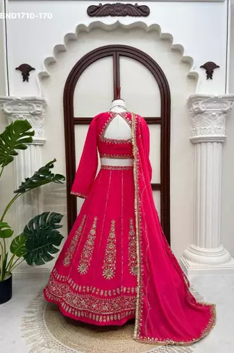 rani pink silk blend embroidered wedding lehenga choli