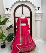 rani pink silk blend embroidered wedding lehenga choli