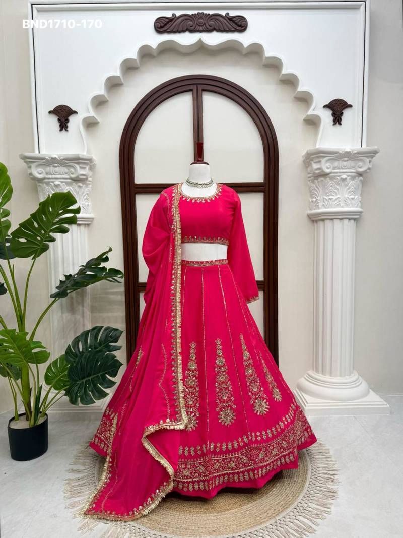 rani pink silk blend embroidered wedding lehenga choli