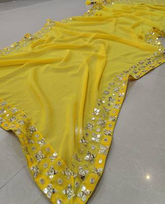 Radiant yellow Intricate 9MM sequin & zari embroidered Faux Georgette designer Wedding Haldi Ceremony lehenga choli set 8