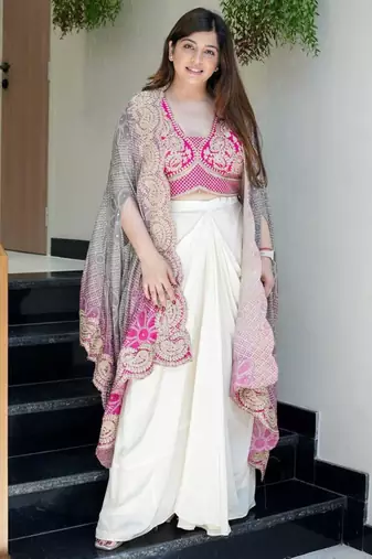 off white crepe plain festive lehenga choli