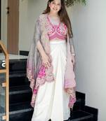 off white crepe plain festive lehenga choli