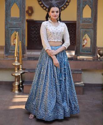 blue jacquard woven festive lehenga choli 1