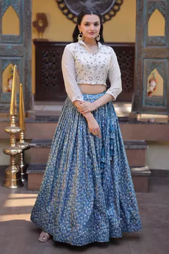 blue jacquard woven festive lehenga choli
