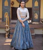 blue jacquard woven festive lehenga choli
