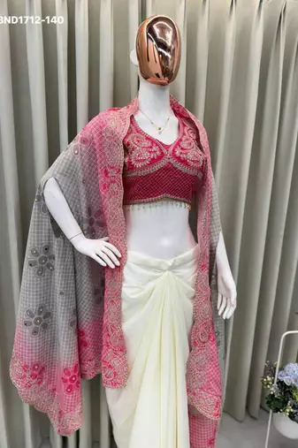 off white crepe plain festive lehenga choli