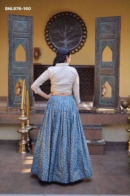 blue jacquard woven festive lehenga choli 2