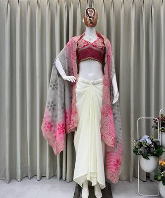 off white crepe plain festive lehenga choli 4