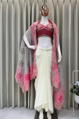 off white crepe plain festive lehenga choli