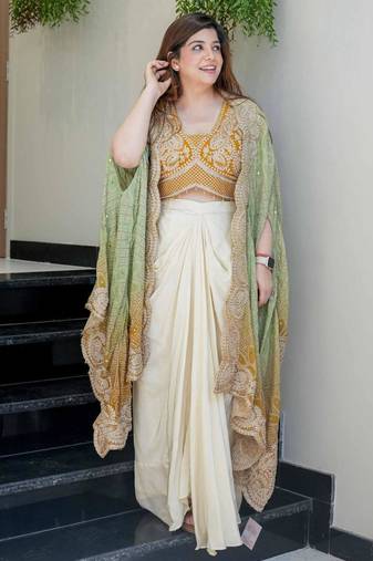 off white crepe plain festive lehenga choli