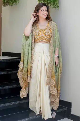 off white crepe plain festive lehenga choli