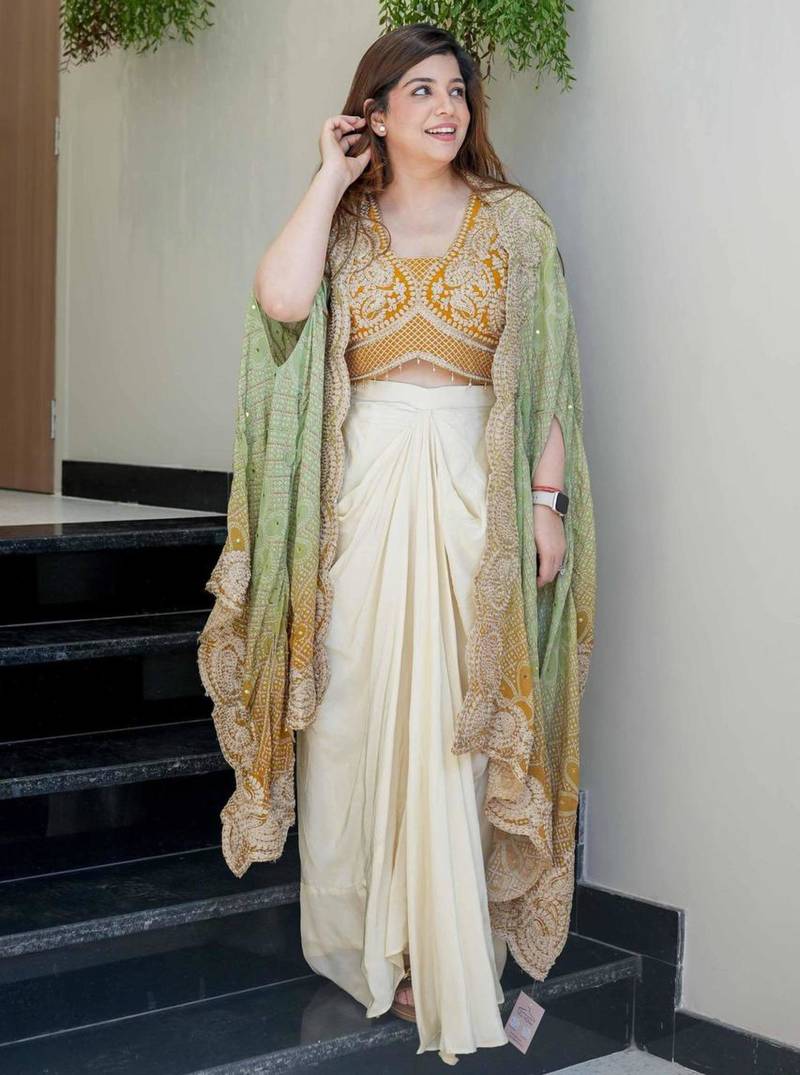 off white crepe plain festive lehenga choli