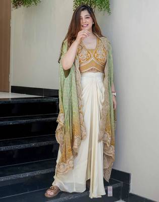 off white crepe plain festive lehenga choli 2