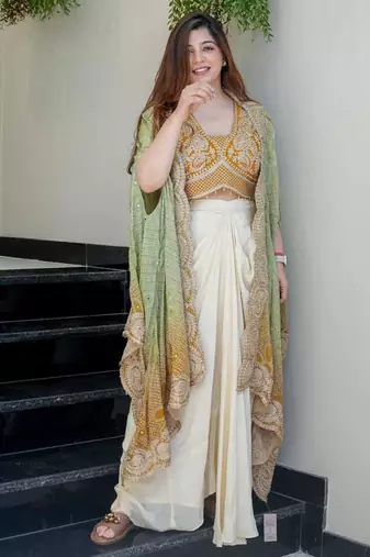 off white crepe plain festive lehenga choli